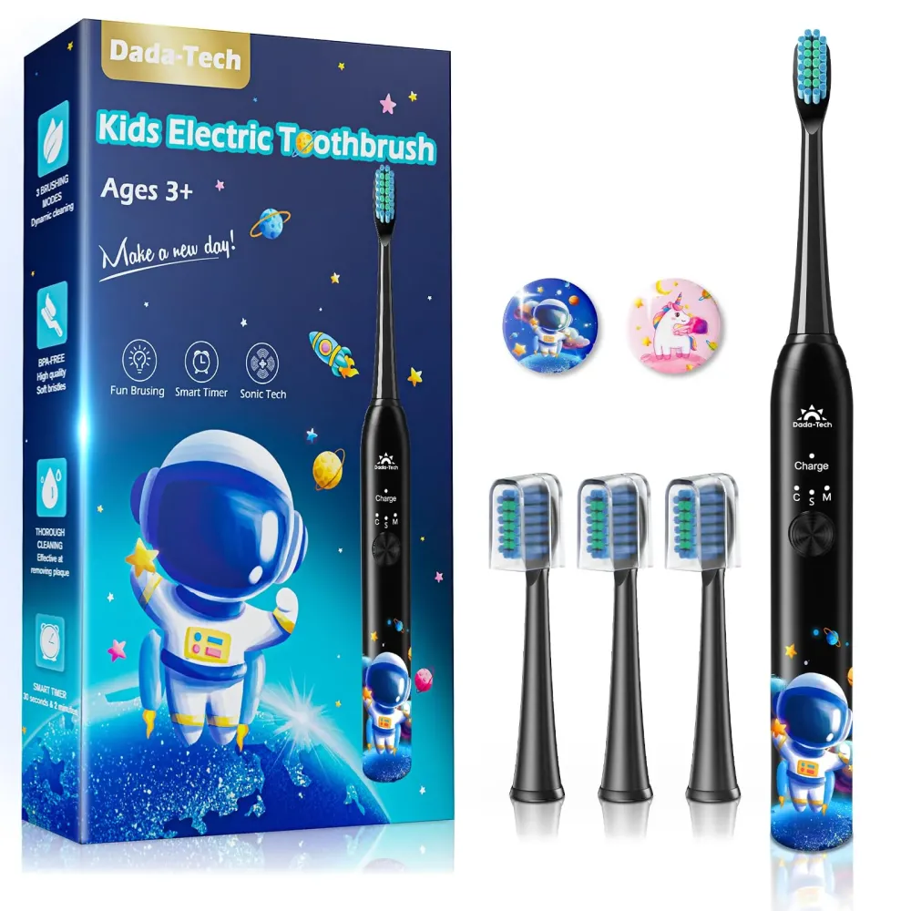 Kids Electric Toothbrush Rechargeable Age 3-5-6-12-18 Year Old, Sonic Toothbrush Kids with Timer 3 Modes 4 Vibrating Heads Habit Stickers Tooth Brush for Girls Boys and Childrens (Astronaut Black) Kids Electric Toothbrush Rechargeable Age 3-5-6-12-18 Year Old, Sonic Toothbrush Kids with Timer 3 Modes 4 Vibrating Heads Habit Stickers Tooth Brush for Girls Boys and Childrens (Astronaut Black)
