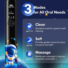 Kids Electric Toothbrush Rechargeable Age 3-5-6-12-18 Year Old, Sonic Toothbrush Kids with Timer 3 Modes 4 Vibrating Heads Habit Stickers Tooth Brush for Girls Boys and Childrens (Astronaut Black) Kids Electric Toothbrush Rechargeable Age 3-5-6-12-18 Year Old, Sonic Toothbrush Kids with Timer 3 Modes 4 Vibrating Heads Habit Stickers Tooth Brush for Girls Boys and Childrens (Astronaut Black)