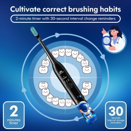Kids Electric Toothbrush Rechargeable Age 3-5-6-12-18 Year Old, Sonic Toothbrush Kids with Timer 3 Modes 4 Vibrating Heads Habit Stickers Tooth Brush for Girls Boys and Childrens (Astronaut Black) Kids Electric Toothbrush Rechargeable Age 3-5-6-12-18 Year Old, Sonic Toothbrush Kids with Timer 3 Modes 4 Vibrating Heads Habit Stickers Tooth Brush for Girls Boys and Childrens (Astronaut Black)