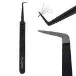 Ms.Queen Lash Tweezers for Eyelash Extensions, Diamond Grip 90 Degree Fiber Tip Volume Lash Extension Tweezers,Black