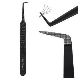 Ms.Queen Lash Tweezers for Eyelash Extensions, Diamond Grip 90 Degree Fiber Tip Volume Lash Extension Tweezers,Black Ms.Queen Lash Tweezers for Eyelash Extensions, Diamond Grip 90 Degree Fiber Tip Volume Lash Extension Tweezers,Black