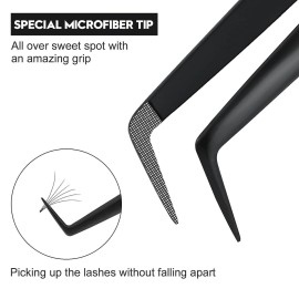 Ms.Queen Lash Tweezers for Eyelash Extensions, Diamond Grip 90 Degree Fiber Tip Volume Lash Extension Tweezers,Black Ms.Queen Lash Tweezers for Eyelash Extensions, Diamond Grip 90 Degree Fiber Tip Volume Lash Extension Tweezers,Black