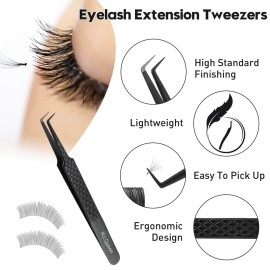 Ms.Queen Lash Tweezers for Eyelash Extensions, Diamond Grip 90 Degree Fiber Tip Volume Lash Extension Tweezers,Black Ms.Queen Lash Tweezers for Eyelash Extensions, Diamond Grip 90 Degree Fiber Tip Volume Lash Extension Tweezers,Black