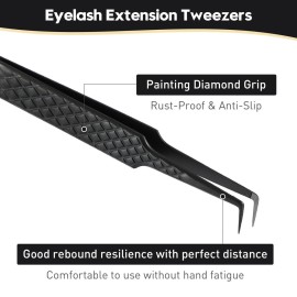 Ms.Queen Lash Tweezers for Eyelash Extensions, Diamond Grip 90 Degree Fiber Tip Volume Lash Extension Tweezers,Black Ms.Queen Lash Tweezers for Eyelash Extensions, Diamond Grip 90 Degree Fiber Tip Volume Lash Extension Tweezers,Black