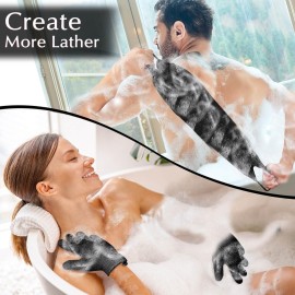 Anezus Exfoliating Back Scrubber Bath Gloves Set, Exfoliating Shower Towel with Shower Gloves for Body Scrub, Back Cleaner Wash Gloves to Remove Dead Skin (Black) Anezus Exfoliating Back Scrubber Bath Gloves Set, Exfoliating Shower Towel with Shower Gloves for Body Scrub, Back Cleaner Wash Gloves to Remove Dead Skin (Black)