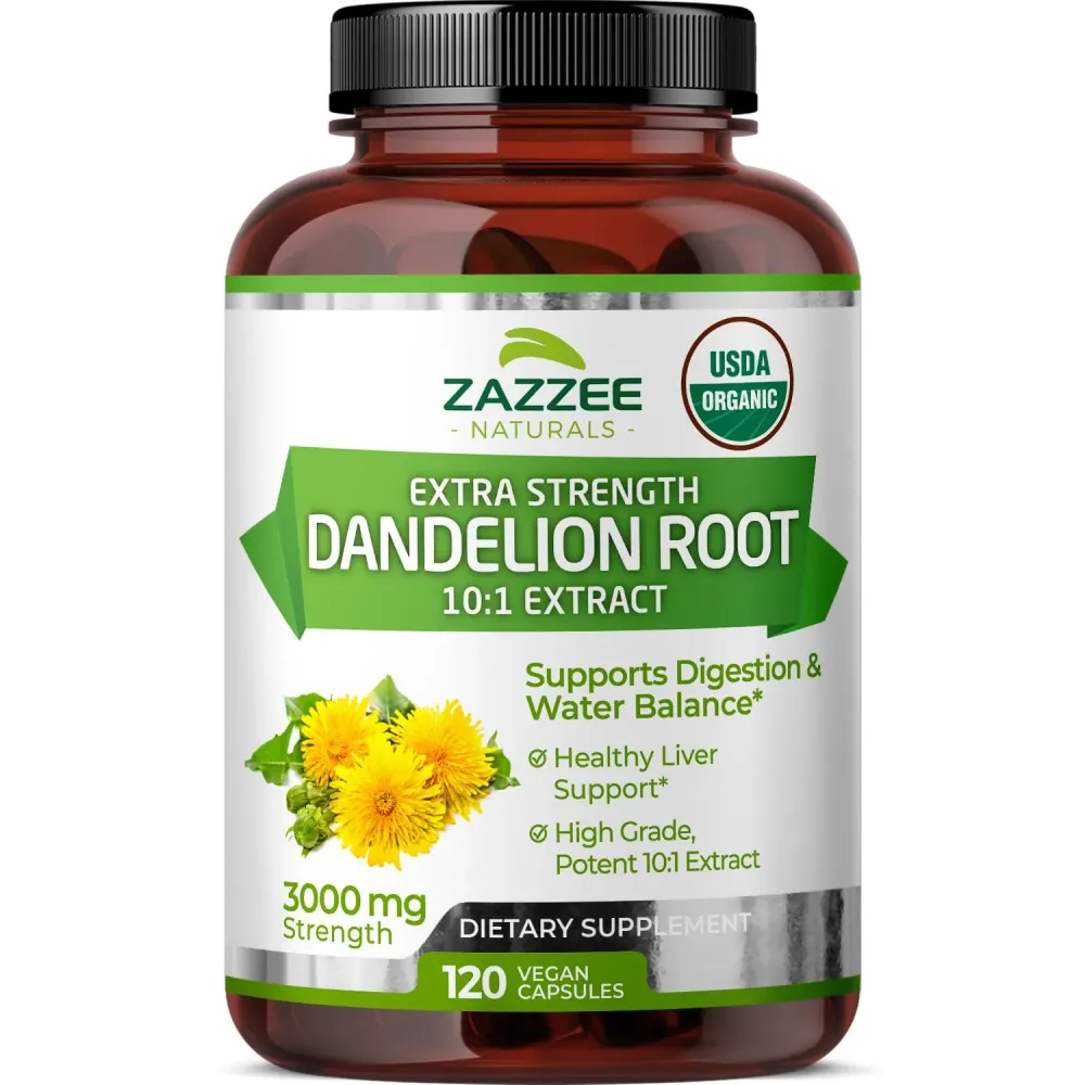 Zazzee USDA Organic Dandelion Root 10:1 Extract, 3000 mg Strength, 120 Capsules, 4 Month Supply, Standardized and Concentrated 10X Extract, 100% Vegetarian, All-Natural and Non-GMO Zazzee USDA Organic Dandelion Root 10:1 Extract, 3000 mg Strength, 120 Capsules, 4 Month Supply, Standardized and Concentrated 10X Extract, 100% Vegetarian, All-Natural and Non-GMO