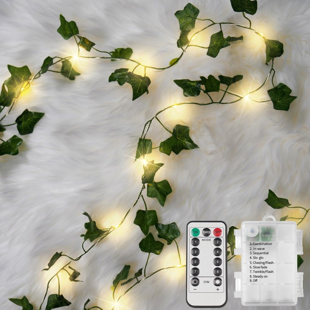 suddus Vine with Fairy Lights Battery Operated, 33ft 100 LED Ivy String Lights with Remote, Leaf Lights for Bedroom, Room, Wall, Garden, Party, Wedding Decor (Warm White) suddus Vine with Fairy Lights Battery Operated, 33ft 100 LED Ivy String Lights with Remote, Leaf Lights for Bedroom, Room, Wall, Garden, Party, Wedding Decor (Warm White)
