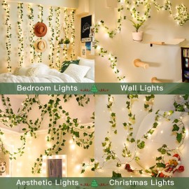 suddus Vine with Fairy Lights Battery Operated, 33ft 100 LED Ivy String Lights with Remote, Leaf Lights for Bedroom, Room, Wall, Garden, Party, Wedding Decor (Warm White) suddus Vine with Fairy Lights Battery Operated, 33ft 100 LED Ivy String Lights with Remote, Leaf Lights for Bedroom, Room, Wall, Garden, Party, Wedding Decor (Warm White)