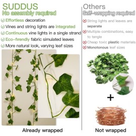 suddus Vine with Fairy Lights Battery Operated, 33ft 100 LED Ivy String Lights with Remote, Leaf Lights for Bedroom, Room, Wall, Garden, Party, Wedding Decor (Warm White) suddus Vine with Fairy Lights Battery Operated, 33ft 100 LED Ivy String Lights with Remote, Leaf Lights for Bedroom, Room, Wall, Garden, Party, Wedding Decor (Warm White)