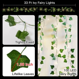 suddus Vine with Fairy Lights Battery Operated, 33ft 100 LED Ivy String Lights with Remote, Leaf Lights for Bedroom, Room, Wall, Garden, Party, Wedding Decor (Warm White) suddus Vine with Fairy Lights Battery Operated, 33ft 100 LED Ivy String Lights with Remote, Leaf Lights for Bedroom, Room, Wall, Garden, Party, Wedding Decor (Warm White)