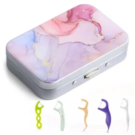 Gerkia Dental Floss Portable Case, Easy to Store Floss Picks of Various Sizes, Portable Dental Floss Dispenser is Perfect for Travelling, Hotels, Dinners, Appointments.Pink Marble
