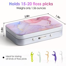 Gerkia Dental Floss Portable Case, Easy to Store Floss Picks of Various Sizes, Portable Dental Floss Dispenser is Perfect for Travelling, Hotels, Dinners, Appointments.Pink Marble