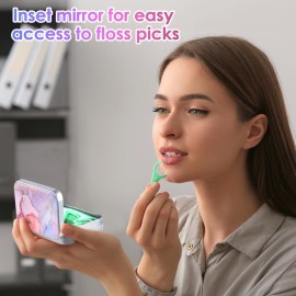 Gerkia Dental Floss Portable Case, Easy to Store Floss Picks of Various Sizes, Portable Dental Floss Dispenser is Perfect for Travelling, Hotels, Dinners, Appointments.Pink Marble