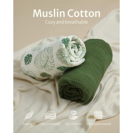 Blissful Diary Muslin Crib Sheets for Girl Boy, Boho Neutral Soft Cotton Baby Sheet for 52\'\'x28\'\' Standard Crib Mattress, 2 Pack(Monstera&Dark Green) Blissful Diary Muslin Crib Sheets for Girl Boy, Boho Neutral Soft Cotton Baby Sheet for 52\'\'x28\'\' Standard Crib Mattress, 2 Pack(Monstera&Dark Green)