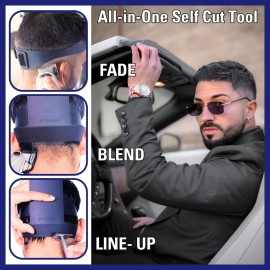 247 Groomed Self Haircut Kit for Men | 2Pcs SelfCut Guide for Men: Neckline Shaving Template & Fade Guide | Adjustable Size Hair Fade Tool & Stable Neck Line Up Tool | Hair Cut for Kids & Seniors