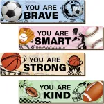 Geetery 4 Pcs Sport Bedroom Wall Decor Boys Room Decor for Kids Soccer Basketball Baseball Football Wall Art Inspirational Wooden Hanging Sign for Boys Girls Kids Nursery Playroom Kindergarten