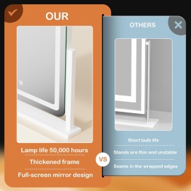 Gvnkvn Makeup Vanity Mirror with Lights 15.2 Large LED Lighted Mirror, Hollywood Make Up Mirror with Lighting for Bedroom Tabletop, Smart Touch,Detachable 10X Magnification 360 Rotation, (White)