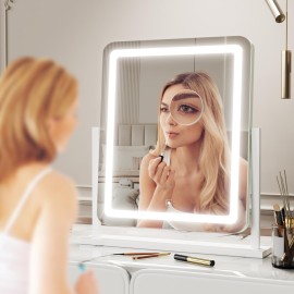 Gvnkvn Makeup Vanity Mirror with Lights 15.2 Large LED Lighted Mirror, Hollywood Make Up Mirror with Lighting for Bedroom Tabletop, Smart Touch,Detachable 10X Magnification 360 Rotation, (White)