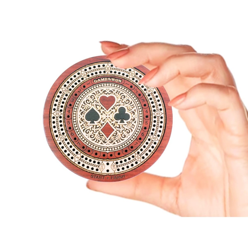House of Cribbage - 2 Track 60 Points - Round Shape Pocket Size Wooden Travel Cribbage Board - Size 4 Inch (Bloodwood/Maple Wood) House of Cribbage - 2 Track 60 Points - Round Shape Pocket Size Wooden Travel Cribbage Board - Size 4 Inch (Bloodwood/Maple Wood)