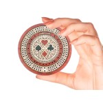 House of Cribbage - 2 Track 60 Points - Round Shape Pocket Size Wooden Travel Cribbage Board - Size 4 Inch (Bloodwood/Maple Wood)