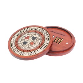 House of Cribbage - 2 Track 60 Points - Round Shape Pocket Size Wooden Travel Cribbage Board - Size 4 Inch (Bloodwood/Maple Wood) House of Cribbage - 2 Track 60 Points - Round Shape Pocket Size Wooden Travel Cribbage Board - Size 4 Inch (Bloodwood/Maple Wood)