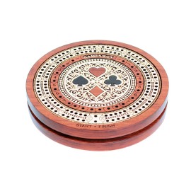 House of Cribbage - 2 Track 60 Points - Round Shape Pocket Size Wooden Travel Cribbage Board - Size 4 Inch (Bloodwood/Maple Wood) House of Cribbage - 2 Track 60 Points - Round Shape Pocket Size Wooden Travel Cribbage Board - Size 4 Inch (Bloodwood/Maple Wood)