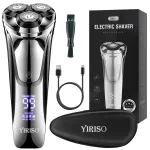 YIRISO Electric Razor for Men, Mens Electric Shavers, Wet & Dry Shaver with Pop-up Trimmer, USB-C Rechargeable Waterproof Portable Shaver with LCD Display/Travel Organizer/Travel Lock Ideal Men Gift