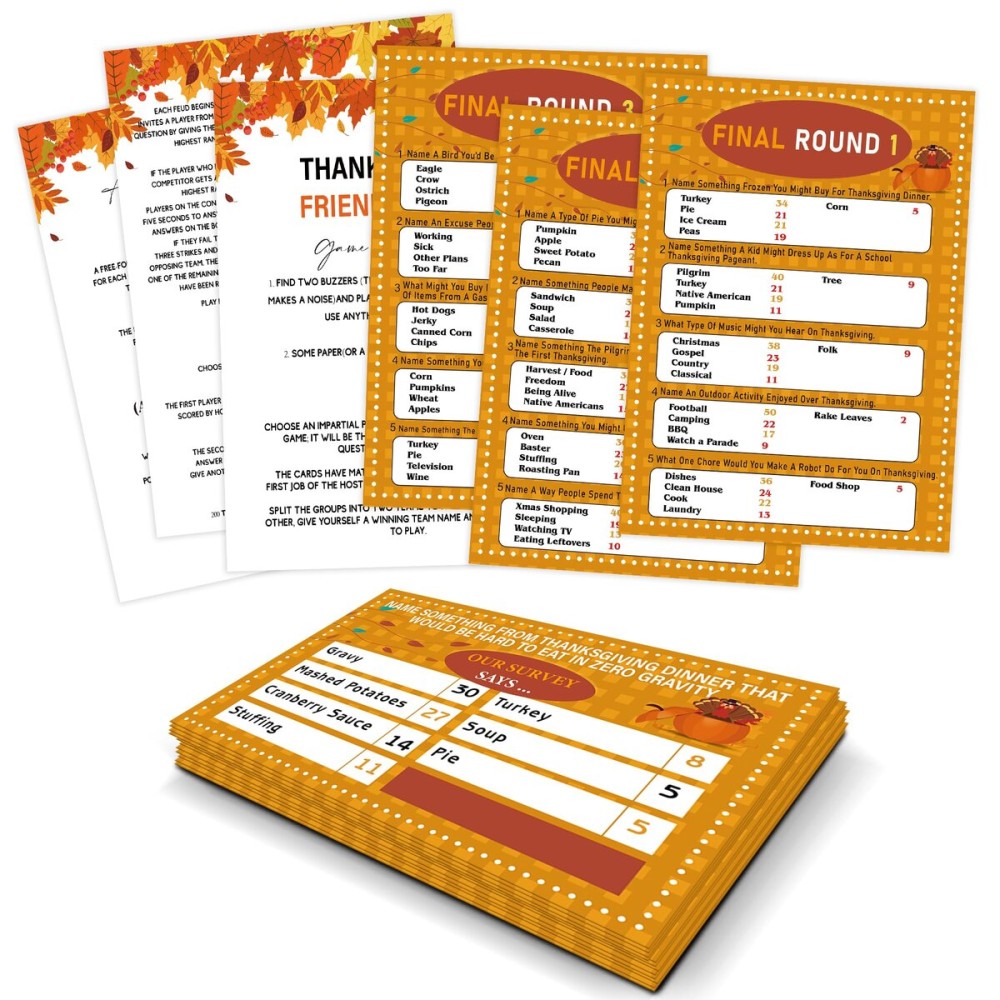 TCJIU Thanksgiving Day Friendly Feud Quiz,Thanksgiving Day Friendly Feud Game,Shower Games,Trivia Games for Family,Fall Winter Family Feud Style Game,I3