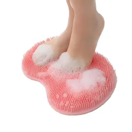 Shower Foot and Back Scrubber Mat,Wall Mounted Shower Foot Scrubber with Suction Cups,Exfoliating Silicone Massage Foot Cleaner for Shower(Pink)