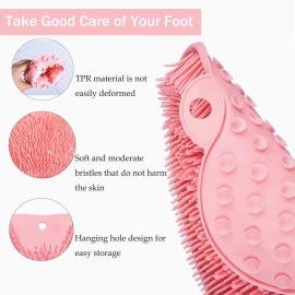 Shower Foot and Back Scrubber Mat,Wall Mounted Shower Foot Scrubber with Suction Cups,Exfoliating Silicone Massage Foot Cleaner for Shower(Pink)
