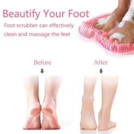 Shower Foot and Back Scrubber Mat,Wall Mounted Shower Foot Scrubber with Suction Cups,Exfoliating Silicone Massage Foot Cleaner for Shower(Pink)
