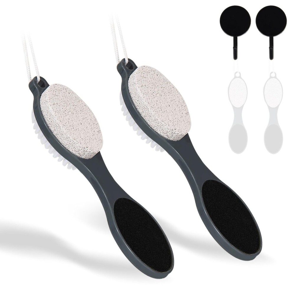 Yclin Foot File Callus Remover-2 Pcs 4 in 1 Foot Scrubber Dead Skin Remover for Feet,Pumice Stone, Foot Rasp and Sand Paper for Home Foot Care,Foot Brush for Shower (Grey Pedicure Foot File)