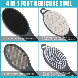 Yclin Foot File Callus Remover-2 Pcs 4 in 1 Foot Scrubber Dead Skin Remover for Feet,Pumice Stone, Foot Rasp and Sand Paper for Home Foot Care,Foot Brush for Shower (Grey Pedicure Foot File)