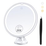 B Beauty Planet 2025 Upgraded Magnifying Mirror with Light, 20X Lighted Magnifying Mirror with Suction Cup and Tweezers, 3 Colors Vanity Mirror, 360 Rotation, Makeup Mirror with Lights 8 Inches