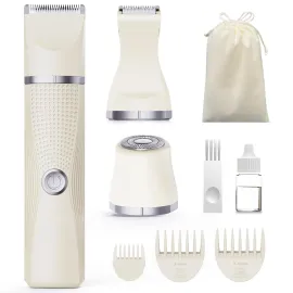 unibono 3-in-1 Electric Razor for Women - Waterproof Bikini Trimmer,Rechargeable Electric Shaver for Lady,Pubic Hair Trimmer Women,Personal Trimmer Groomer for Body Hair (Cream, LY)