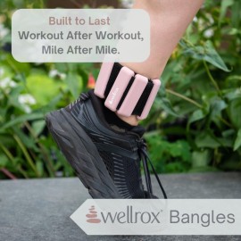 Wellrox Weighted Bangles - Adjustable Ankle and Wrist Weights for Women & Men - Set of Ankle Weights 2 lbs (1 lb Each Wrist Weight) | Weighted Arm Bands for Pilates, Yoga, Running & Walking (Rose)