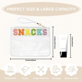 Burskit Snack Bag Clear Chenille Varsity Letter Zipper Pouch for Travel Nylon Clear Cosmetic Bag Makeup Travel Bag for Women (White-Snacks) Burskit Snack Bag Clear Chenille Varsity Letter Zipper Pouch for Travel Nylon Clear Cosmetic Bag Makeup Travel Bag for Women (White-Snacks)