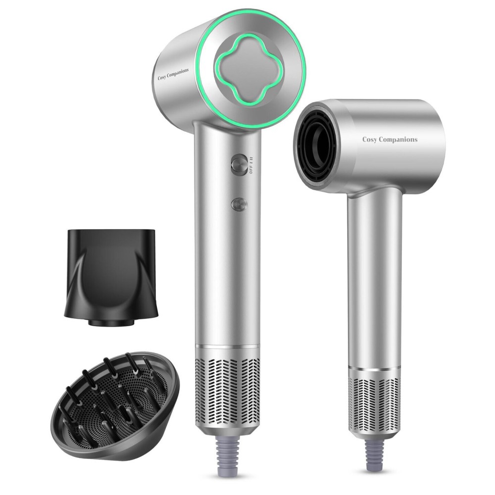 Hair Dryer - 150000 RPM High-Speed Brushless Motor Negative Ionic Blow Dryer for Fast Drying, Low Noise Thermo-Control Hair Dryer with Diffuser and Nozzle, Silvery Hair Dryer - 150000 RPM High-Speed Brushless Motor Negative Ionic Blow Dryer for Fast Drying, Low Noise Thermo-Control Hair Dryer with Diffuser and Nozzle, Silvery