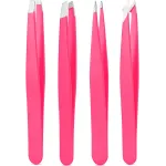 Tweezers Set, High Precision Stainless Steel Eyebrow Tweezers for Facial Hair, Inward Growing Hair and Splinter Remover Kit, Suitable for Women and Men, 4-Piece Set. (pink)