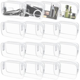 16 Pieces Clear Makeup Bags Bulk, TSA Approved Toiletry Bag for Travel, PVC Waterproof Travel Pouches Clear Pouch with Zipper for Men and Women Carry-on Travel Essentials Cosmetic Bags (White-M)