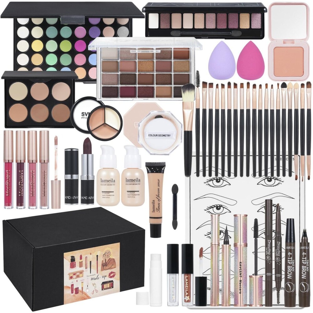 All in One Makeup Kit Makeup Kit for Women Full Kit Multipurpose Makeup eyeshadow liquid foundation,Loose powder,Eyebrow pencil,4-color lip gloss set All in One Makeup Kit Makeup Kit for Women Full Kit Multipurpose Makeup eyeshadow liquid foundation,Loose powder,Eyebrow pencil,4-color lip gloss set