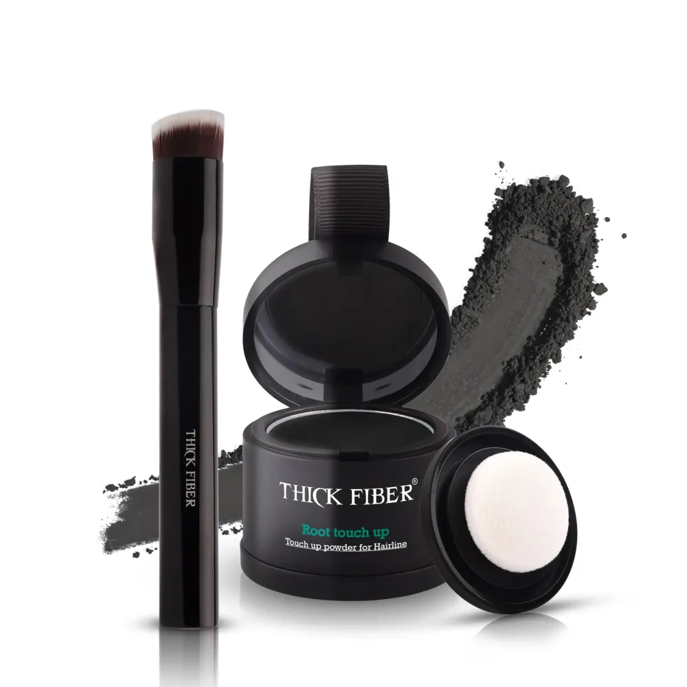 THICK FIBER Root Touch Up Powder - Water & Sweat Resistant Hair Loss Concealer Set for Thinning Hair Women, Includes Brush (Black) THICK FIBER Root Touch Up Powder - Water & Sweat Resistant Hair Loss Concealer Set for Thinning Hair Women, Includes Brush (Black)