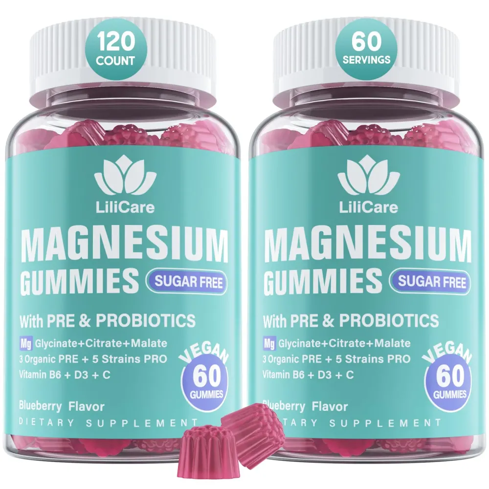 Magnesium Gummies 400mg for Women Men | Sugar Free | Made in USA | Calm Magnesium Glycinate Citrate Malate Complex with Prebiotics & Probiotics, Vitamin B6 D3 C | Triple Magnesium Supplement, 120Cts Magnesium Gummies 400mg for Women Men | Sugar Free | Made in USA | Calm Magnesium Glycinate Citrate Malate Complex with Prebiotics & Probiotics, Vitamin B6 D3 C | Triple Magnesium Supplement, 120Cts