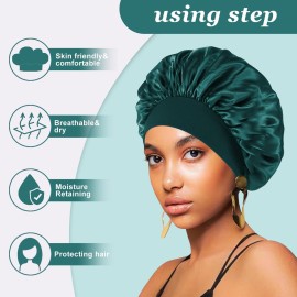 FIRSTPELLA 4PCS Silk Satin Bonnets for Black Women & Men - Elastic Wide Band Hair Wrap Cap for Curly Hair - Shower Cap for Sleeping (Black, Peacock Blue, Pink, Khaki)