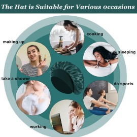 FIRSTPELLA 4PCS Silk Satin Bonnets for Black Women & Men - Elastic Wide Band Hair Wrap Cap for Curly Hair - Shower Cap for Sleeping (Black, Peacock Blue, Pink, Khaki)