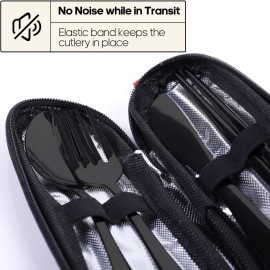 Travel Utensils with Case, Quatish Portable Silverware Set for Work, Stainless Steel Reusable Travel Cutlery Set, Fork and Spoon Set for Camping, Picnic, Gadgets, Lunch Box for Men, Black Travel Utensils with Case, Quatish Portable Silverware Set for Work, Stainless Steel Reusable Travel Cutlery Set, Fork and Spoon Set for Camping, Picnic, Gadgets, Lunch Box for Men, Black