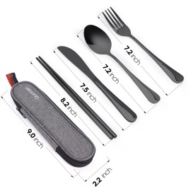 Travel Utensils with Case, Quatish Portable Silverware Set for Work, Stainless Steel Reusable Travel Cutlery Set, Fork and Spoon Set for Camping, Picnic, Gadgets, Lunch Box for Men, Black Travel Utensils with Case, Quatish Portable Silverware Set for Work, Stainless Steel Reusable Travel Cutlery Set, Fork and Spoon Set for Camping, Picnic, Gadgets, Lunch Box for Men, Black