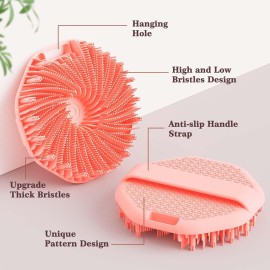 ManmiHealth 2 PCS Silicone Body Scrubber Shower Brush, Upgrade Super-Exfoliating Shower Scrubber with Non-Slip Hand Strap, Silicone Body Buffer for Use in Shower (Black+Pink)