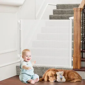 PRObebi Retractable Baby & Dog Gate - Extra Wide (54 W x 34 H), Ideal for Stairs, Hallways, Doorways, Deck & Porch
