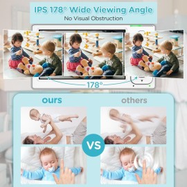 Blemil Baby Monitor with 2 Cameras and Audio, 4.3\'\' IPS Split-Screen Monitor with 29-Hour Battery, 1000ft Range Pan-Tilt-Zoom Video Baby Monitor No WiFi, 2X Zoom